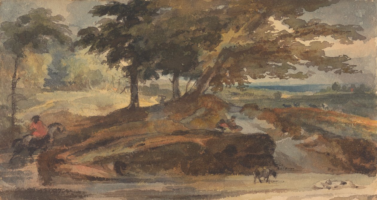 Landskab med knold med træer, figur til hest af Thomas Sully