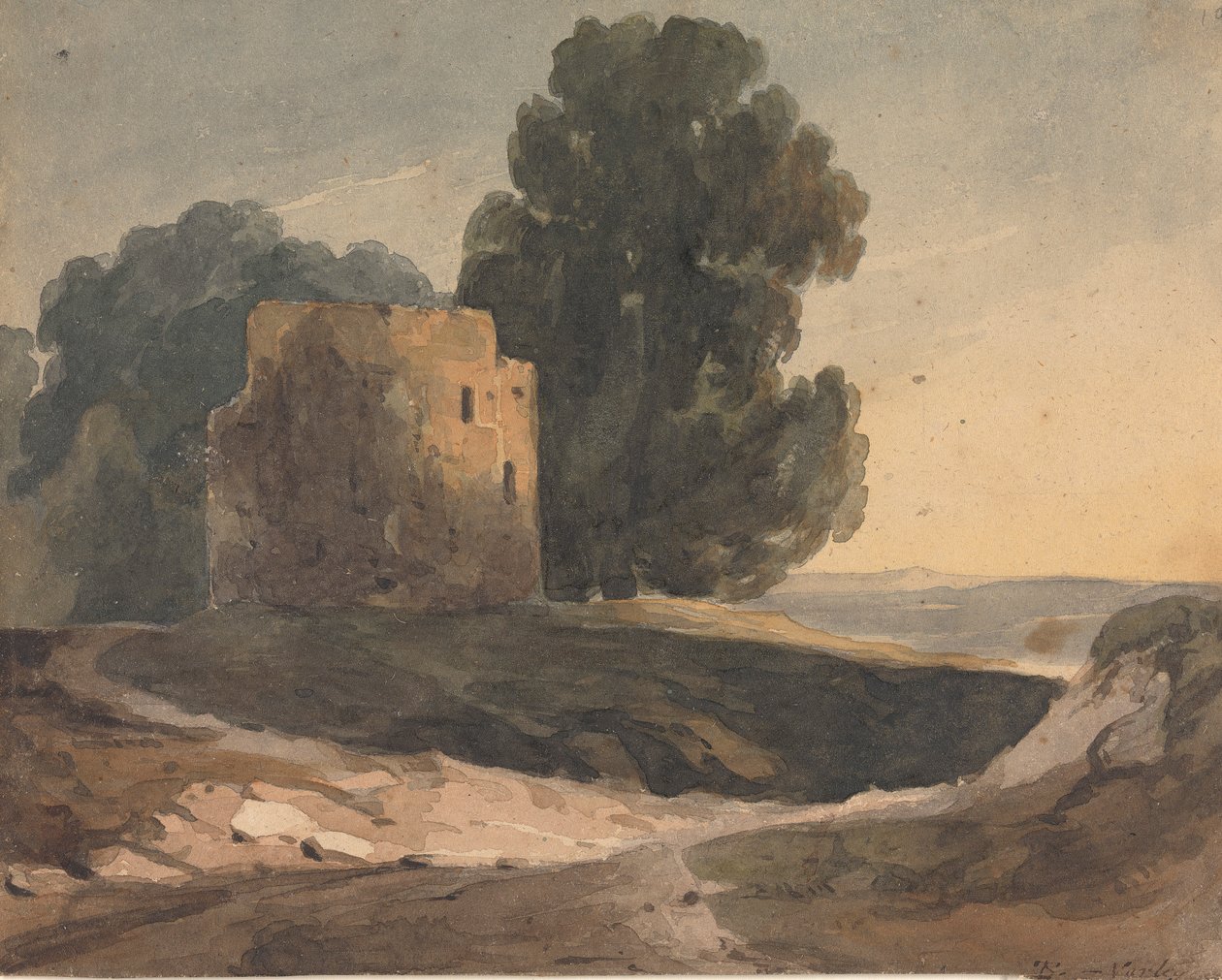 Landskab med ruineret slot, træer af Thomas Sully
