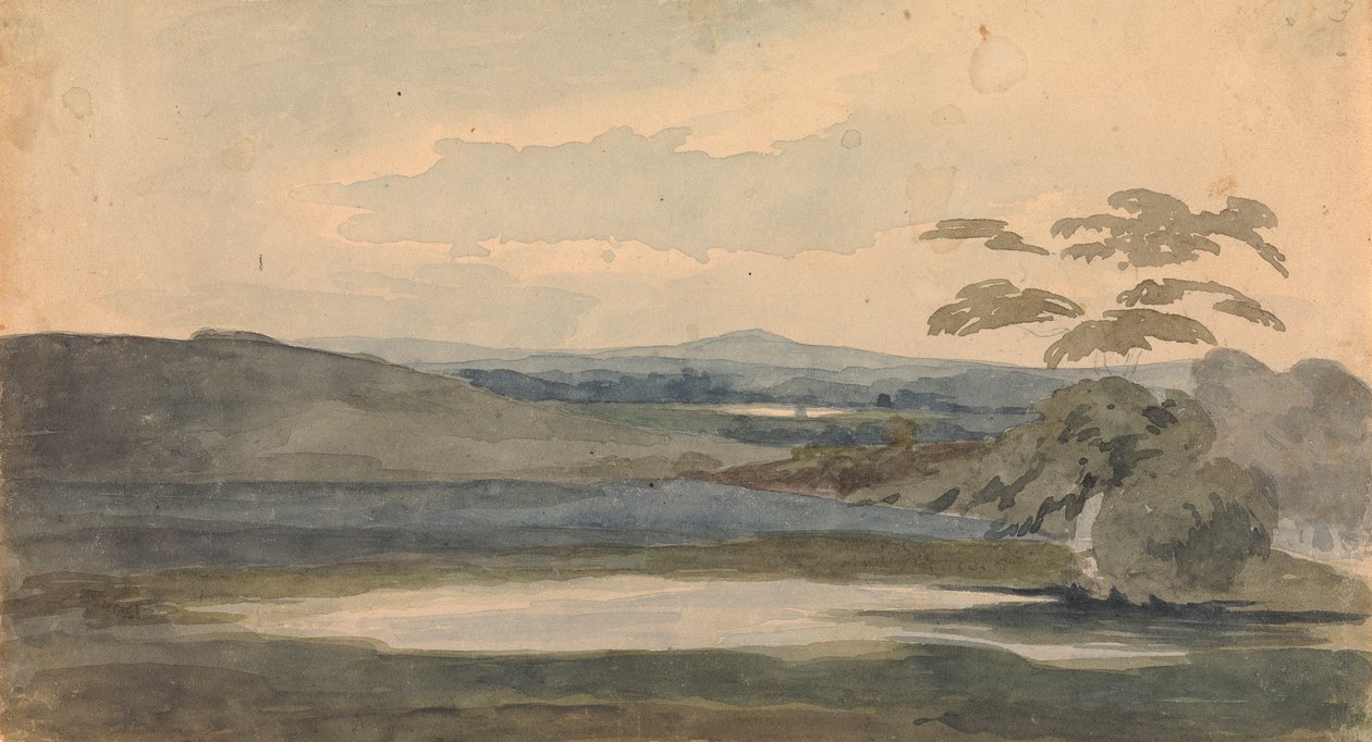 Landskab med træer og bjerge, sø i forgrunden af Thomas Sully