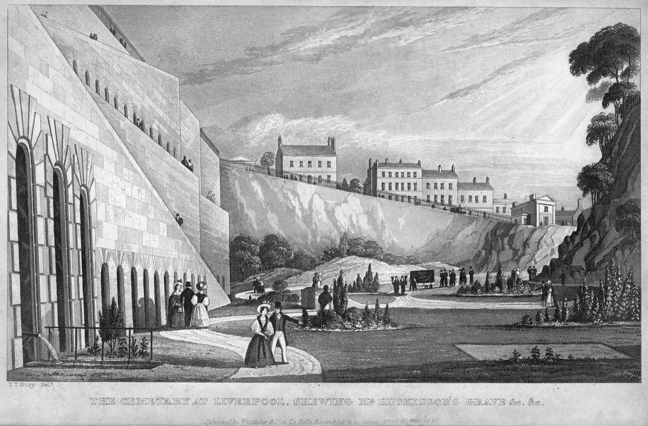 Kirkegården i Liverpool, viser hr. Huskissons grav osv., 1831. af Thomas Talbot Bury