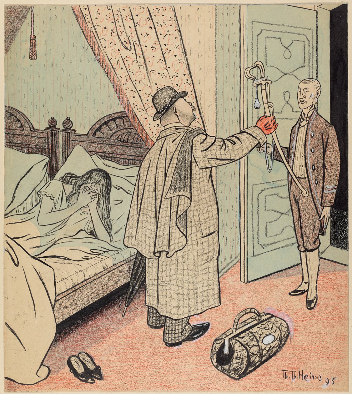 Reservistens hjemkomst; Simplicissimus I/32, 1896 af Thomas Theodor Heine