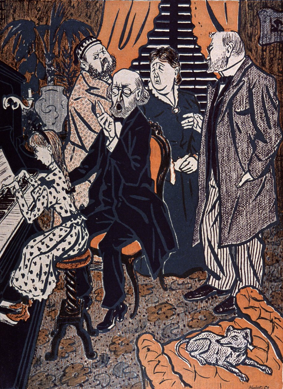 Familiekoncert ved klaveret i: Simplicissimus, Tyskland af Thomas Theodor Heine
