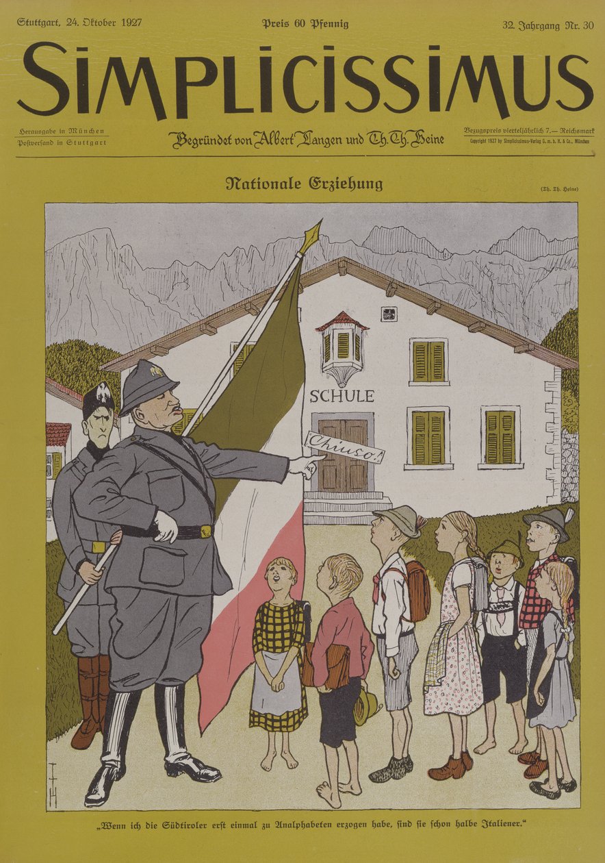 Mussolini (1883-1945) og det italienske Tyrol, tegneserie fra 