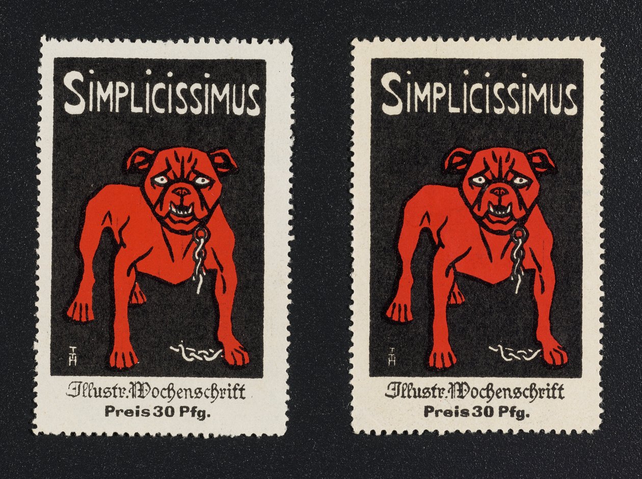 Werbemarke "Simplicissimus 30 Pfg." af Thomas Theodor Heine