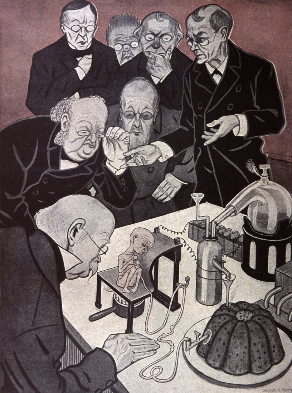 Homonculus (miniature skønt fuldt dannet menneskekrop). Illustration af Th.Th. Heine i: Simplicissimus, Tyskland, ca. 1900 (litografi) af Thomas Theodor Heine