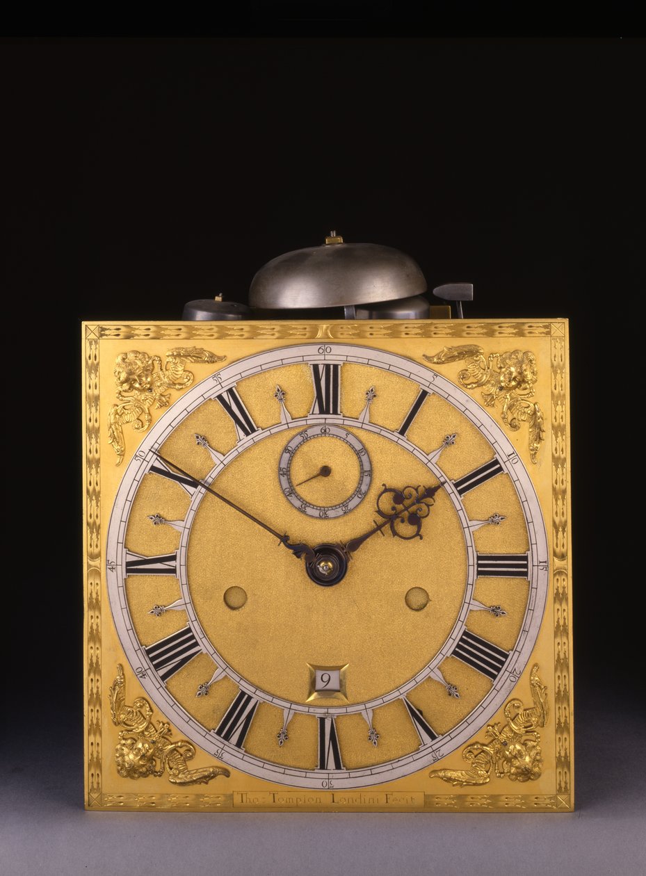 Detalje af et Charles II romersk slående, månedsgående ur, 1675 af Thomas Tompion