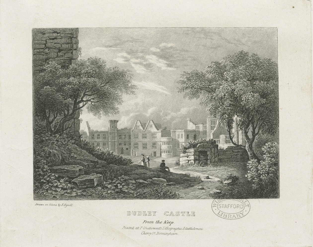 Dudley Castle - The Keep: litografi, og [1800-tallet] af Thomas Underwood