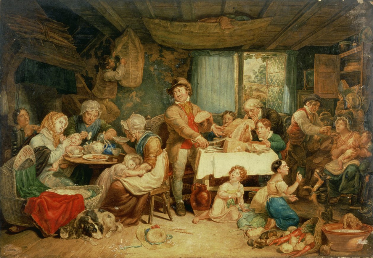 Living off the Fat of the Land, A Country Feast (wc med gummi arabicum på panelet) af Thomas Unwins