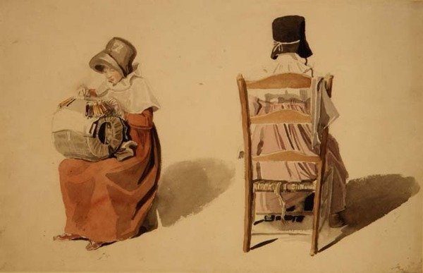 Lacemaking (akvarel) af Thomas Uwins