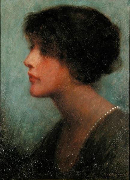 Portræt af en dame (olie på lærred) af Thomas W. Derring