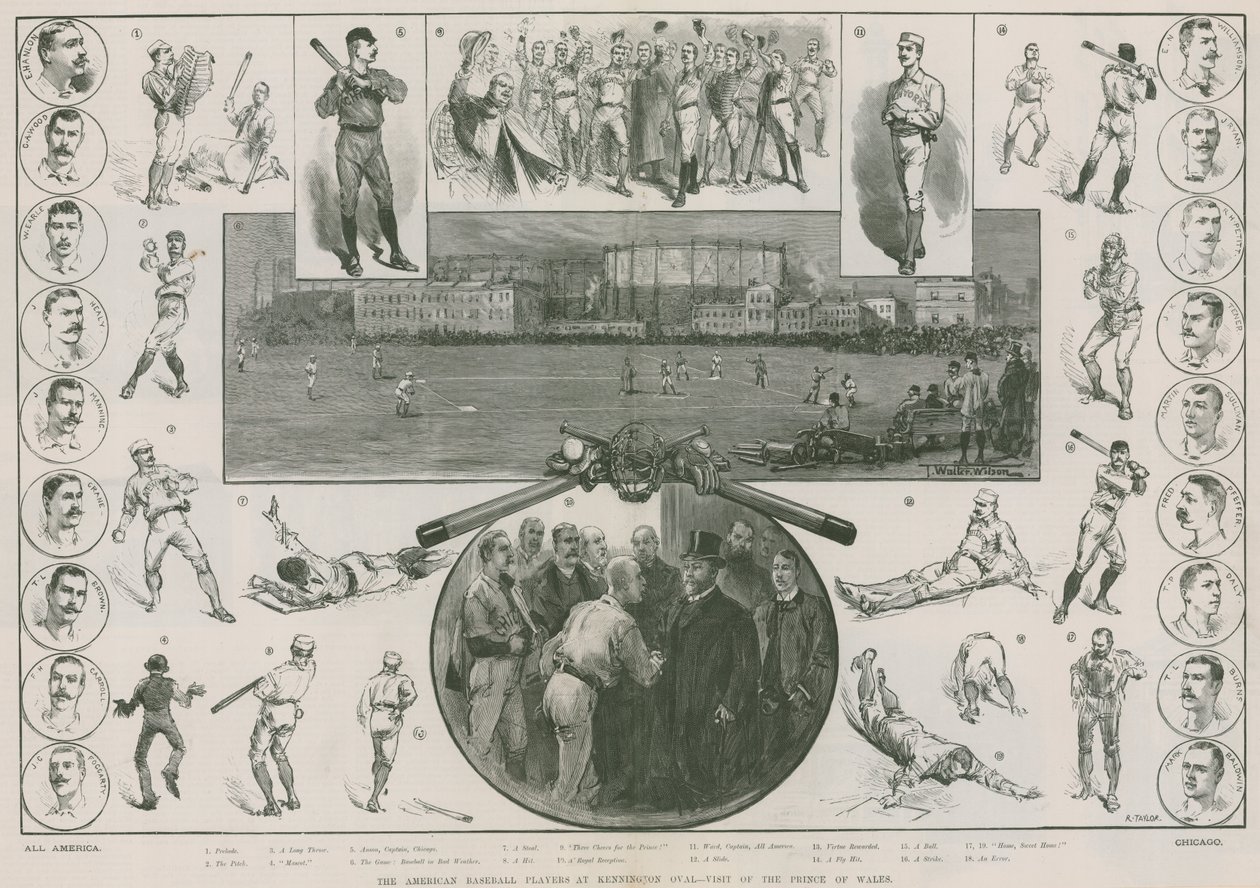 De amerikanske baseballspillere på Kennington Oval - besøg af prinsen af Wales (kobberstik) af Thomas Walter Wilson