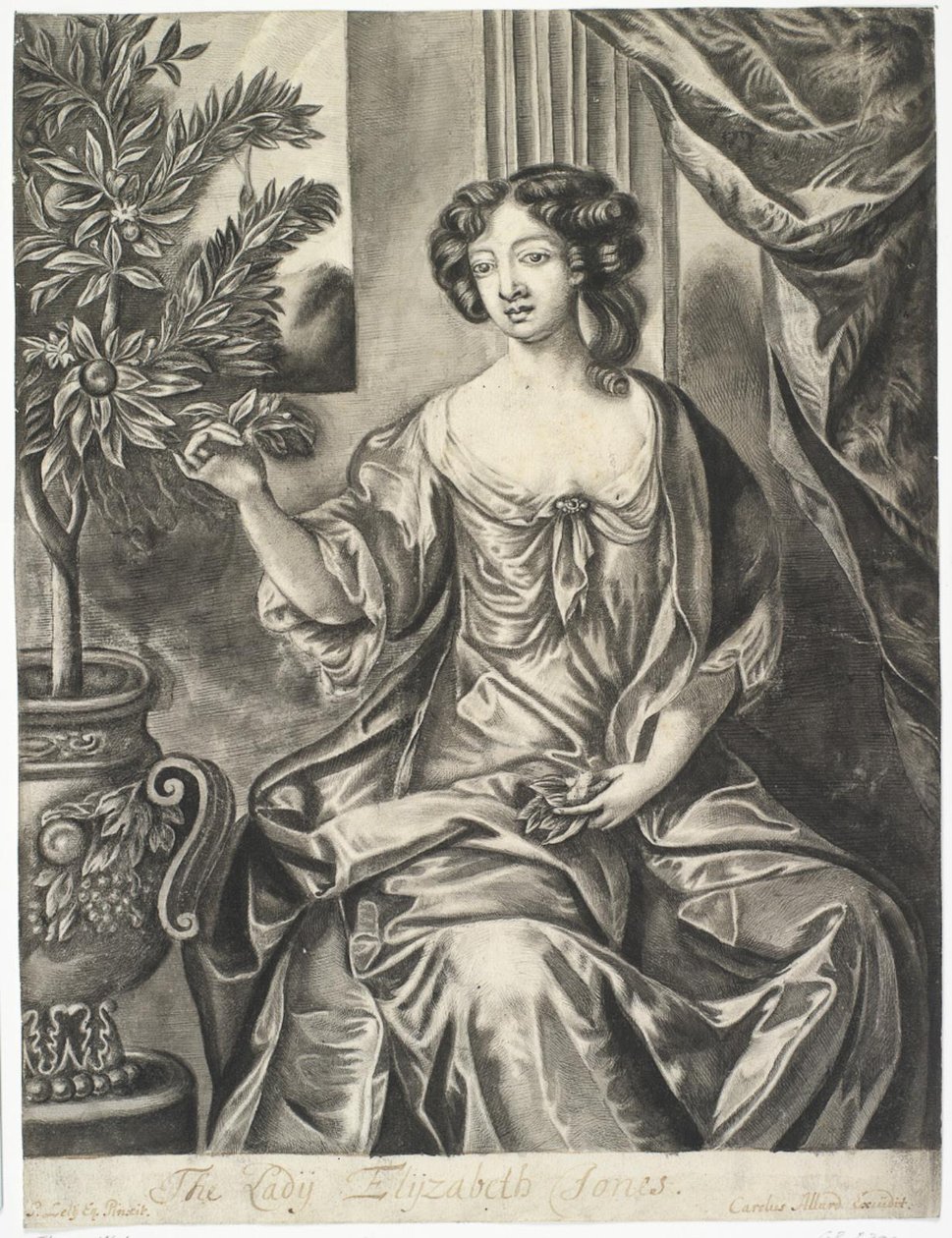 Dame med krukke med blomster; Lady Elisabeth Jones efter Sir Peter Lely af Thomas Watson