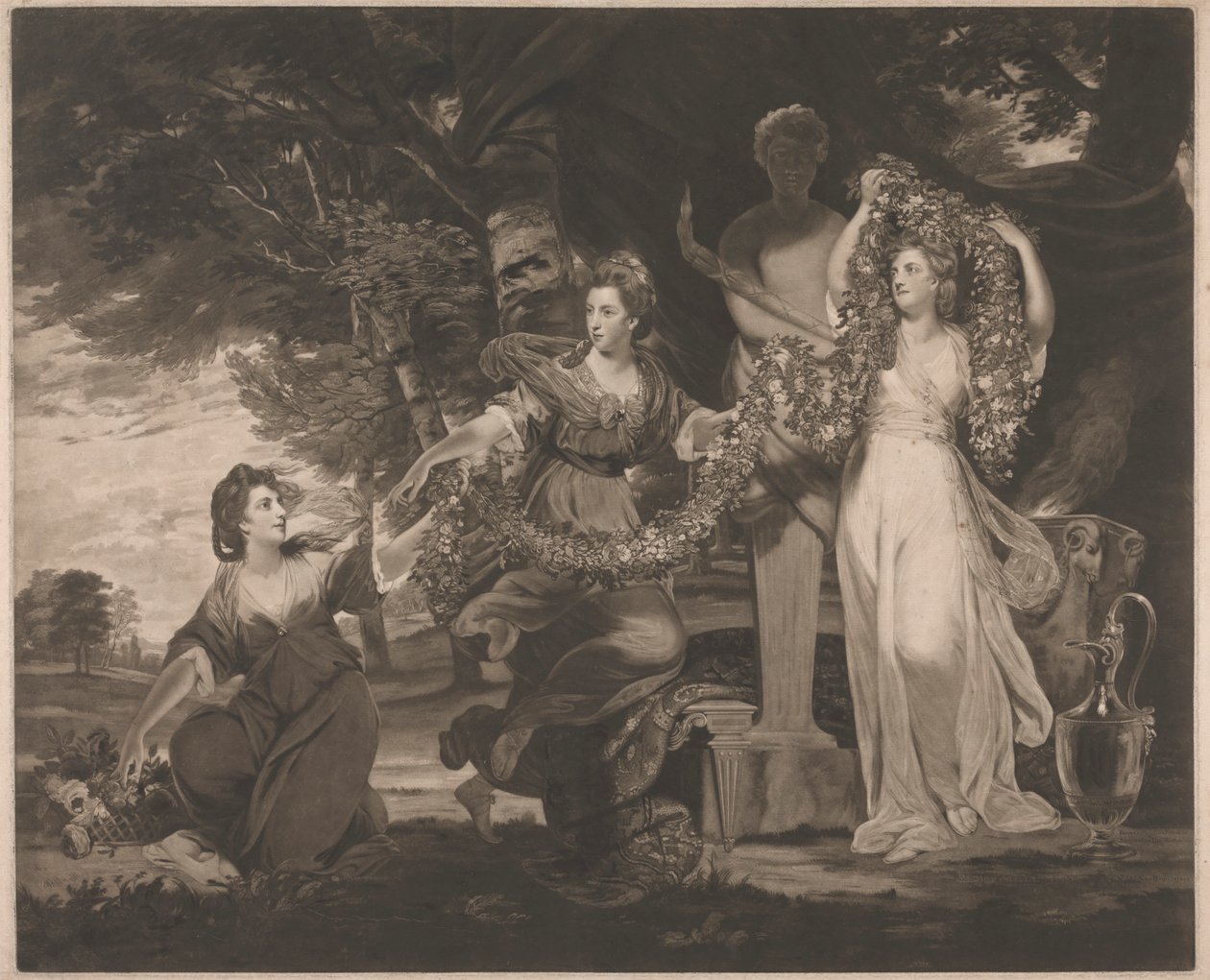 Den ærede Mrs. Beresford med Marchioness Townshend og Hon. Fru Gardiner tilbeder en periode af jomfruhinde af Thomas Watson
