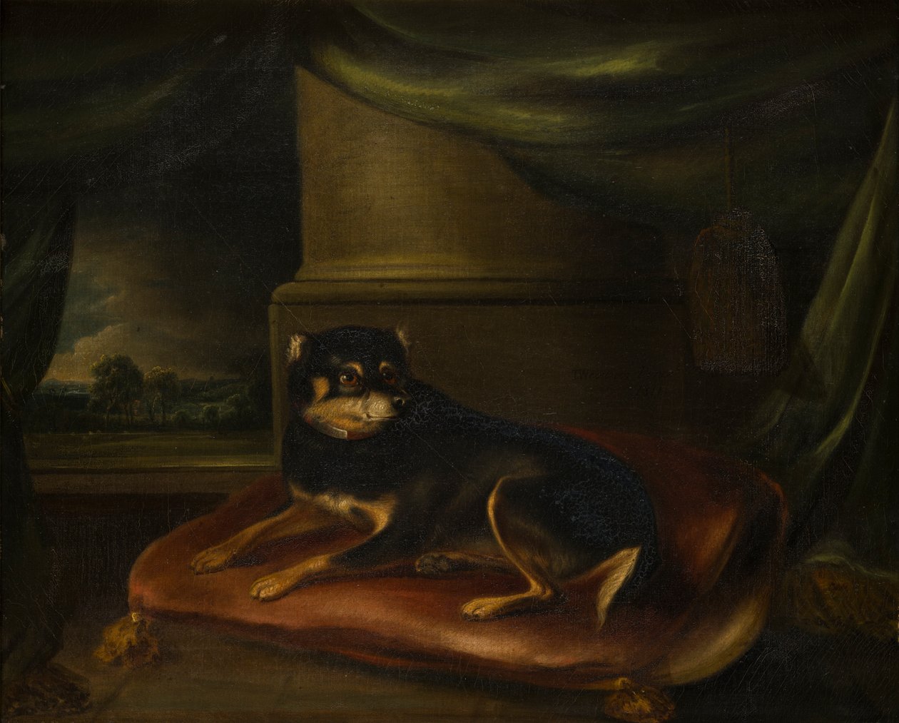 En favoritterrier på en rød pude, ca. 1794-1843 (olie på lærred) af Thomas Weaver