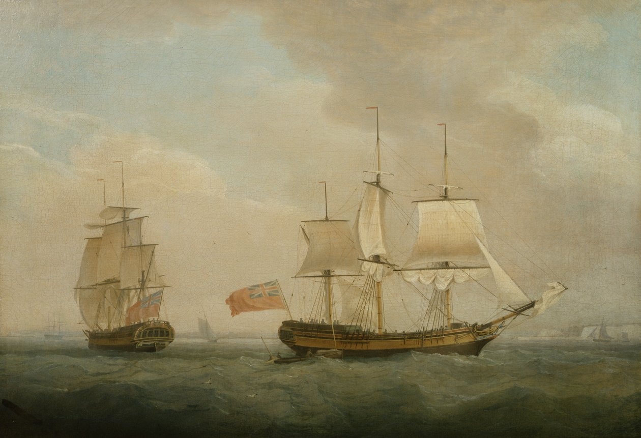 En købmand i to stillinger ud for sydkysten af Thomas Whitcombe