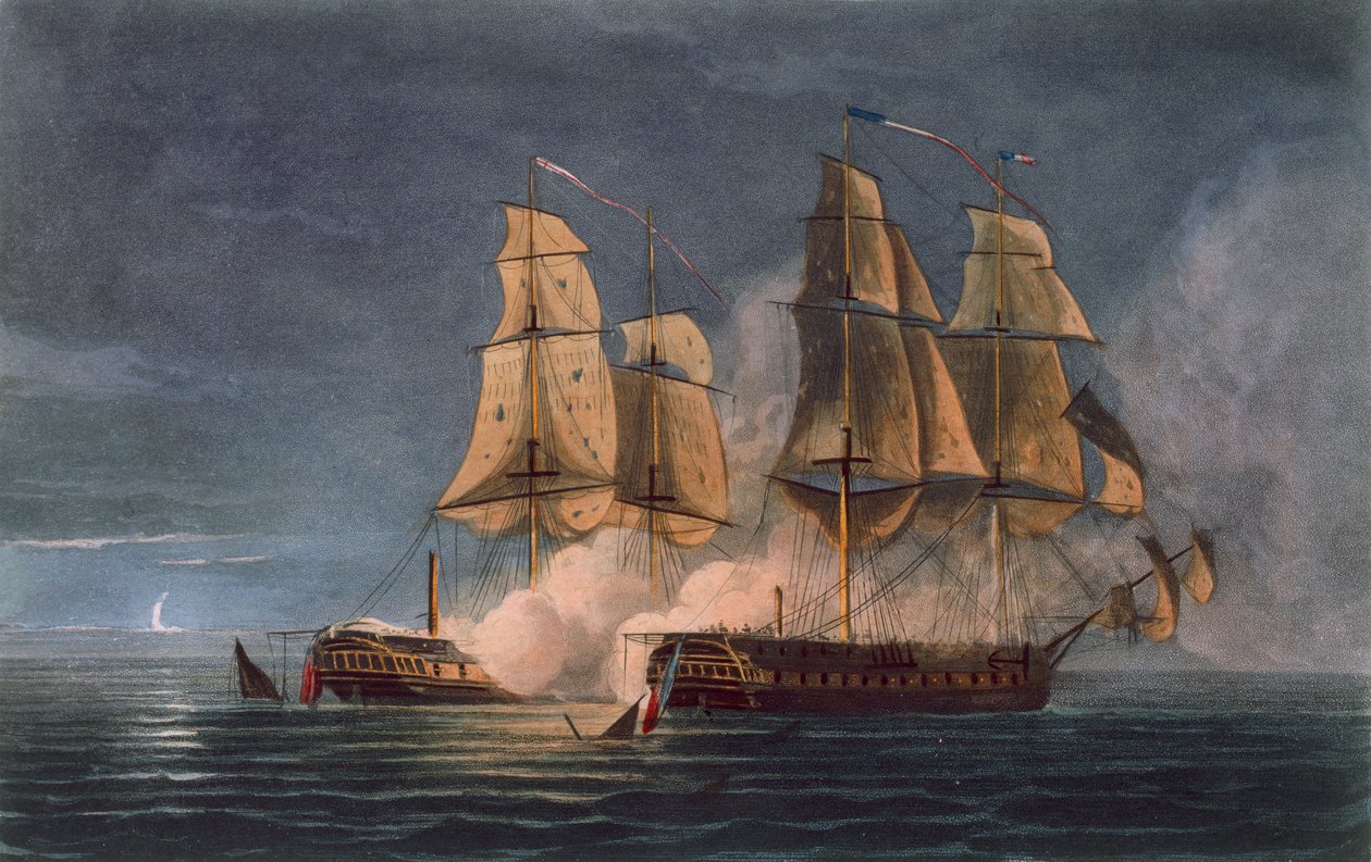 Capture of the Thetis af HMS Amethyst, 10. november 1808, indgraveret af T. Sutherland for 