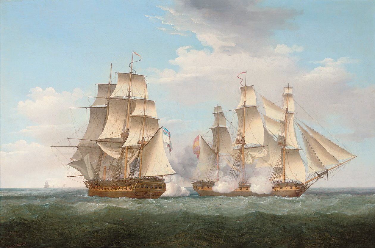 H.M.S. Ethalion i aktion med den spanske fregat Thetis ud for Kap Finisterre, 16. oktober 1799, 1800 af Thomas Whitcombe