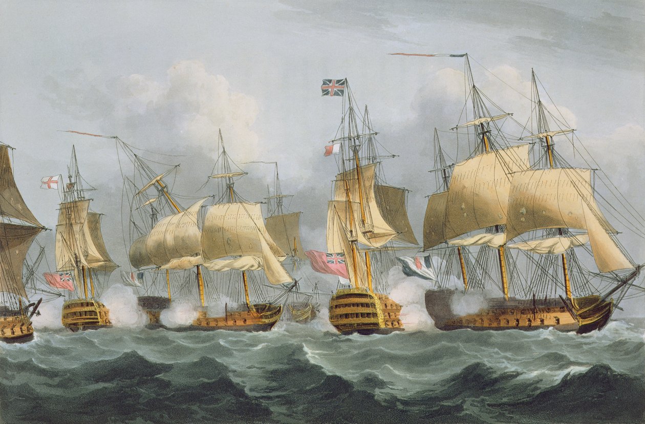 Lord Howe i Queen Charlotte, Breaking the Enemy Line, 29. maj 1794, indgraveret af Thomas Sutherland til J. Jenkins 