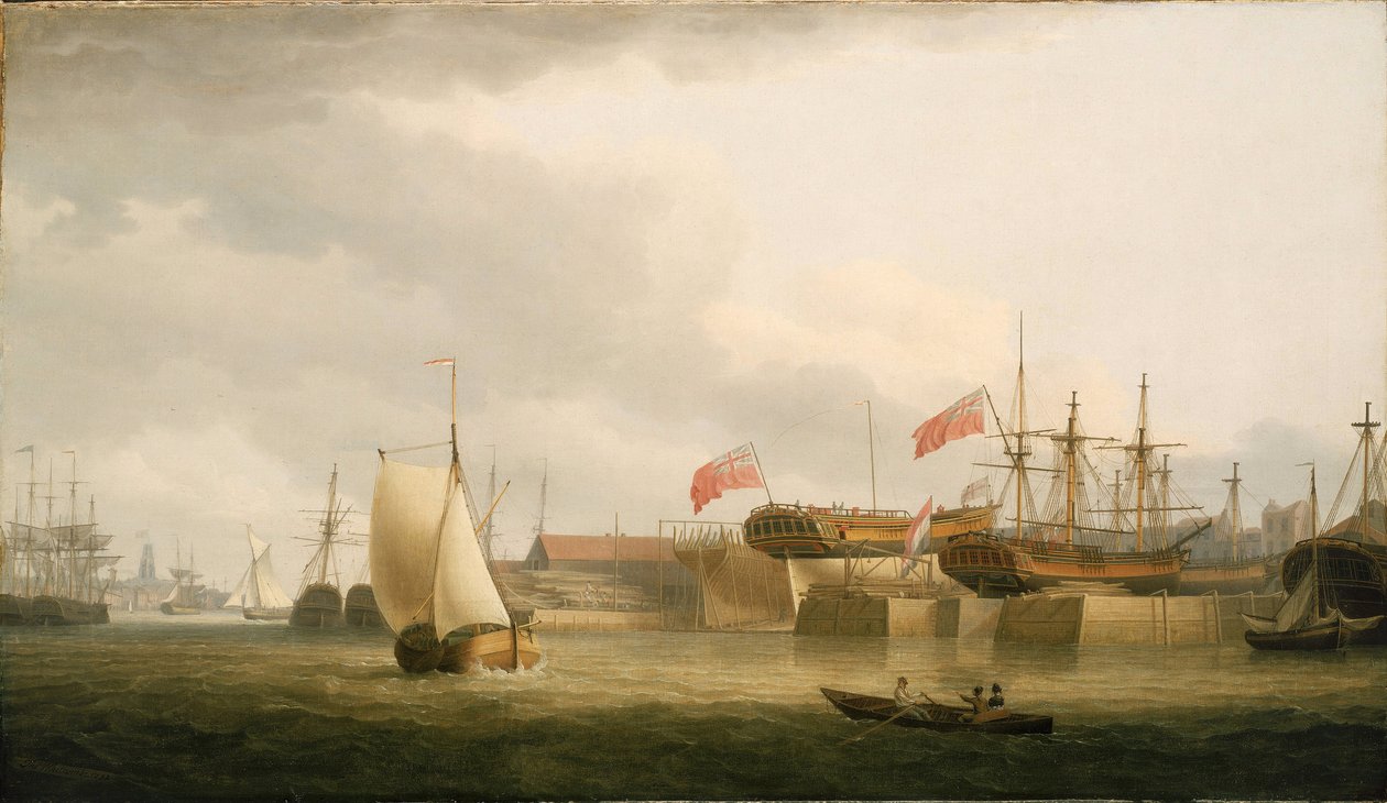 Skibsværfter på Themsen (England), i Redriff, over for tårnet på Saint Anne
