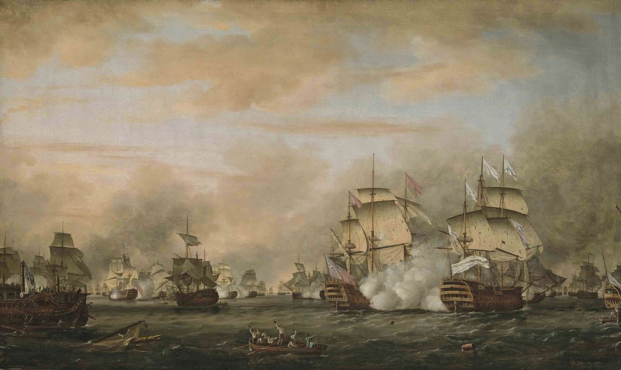 Slaget ved Saintes, 12. april 1782. HMS Barfleur angriber det franske flagskib Ville de Paris af Thomas Whitcombe