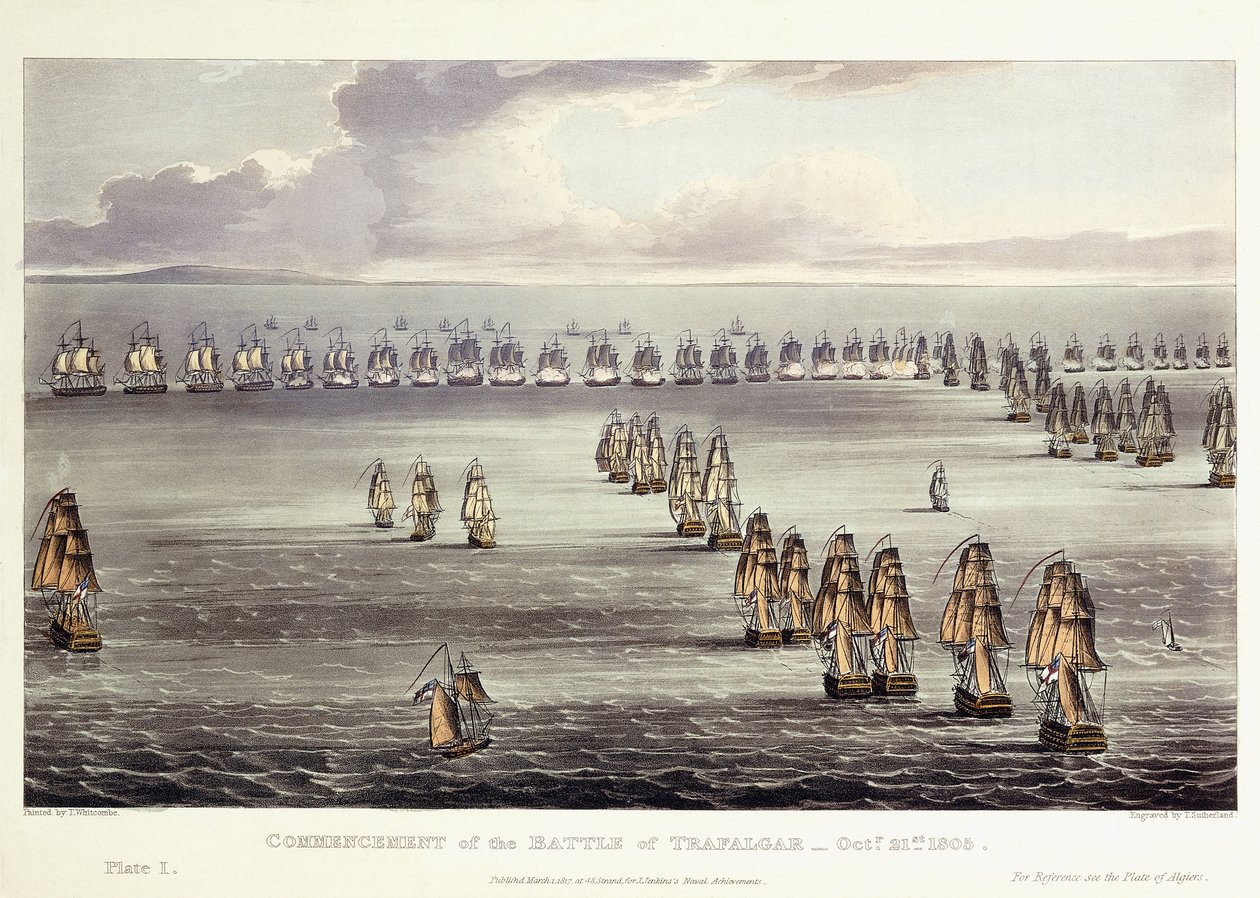 Begyndelsen af slaget ved Trafalgar, 21. oktober 1805, 1817 af Thomas Whitcombe