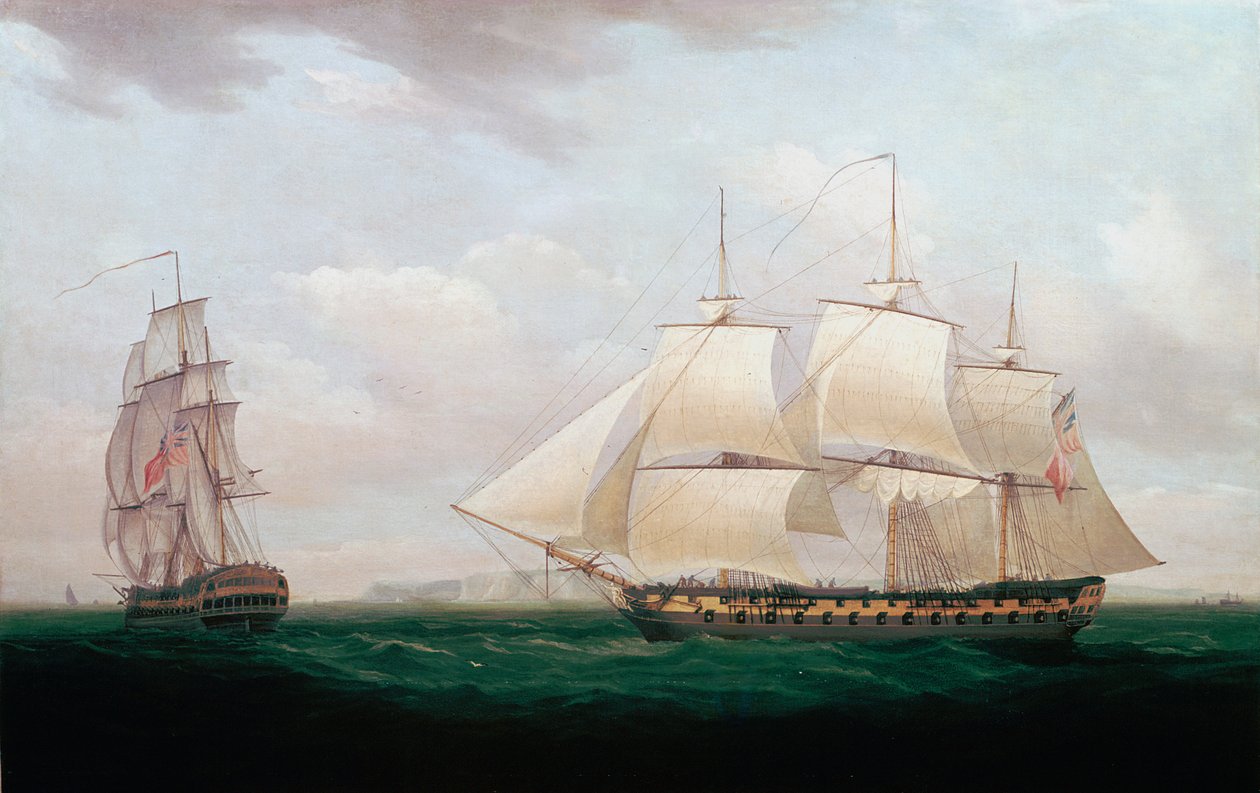 To østindienere ud for en kyst, Thomas Whitcombe, c1850 af Thomas Whitcombe