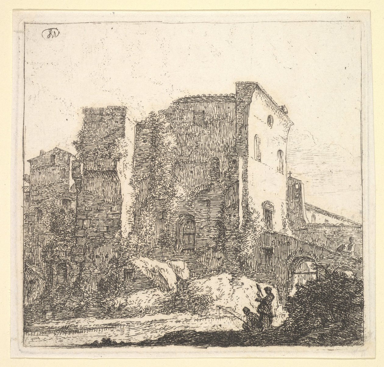 En kvinde, der spinder og en fisker, 1600-tallet. af Thomas Wijck