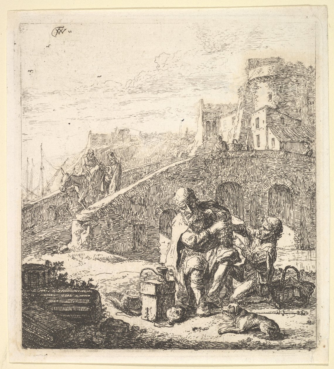 Lazarillo stjæler druer fra den fattige blinde tigger, 1600-tallet. af Thomas Wijck