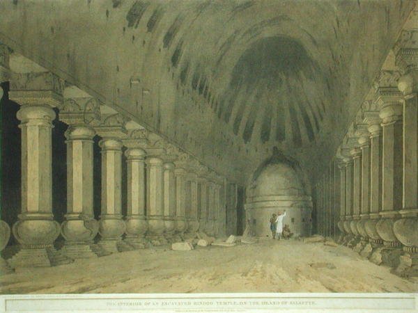Interiør af et udgravet hinduistisk tempel på øen Salsette, plade 63 fra 