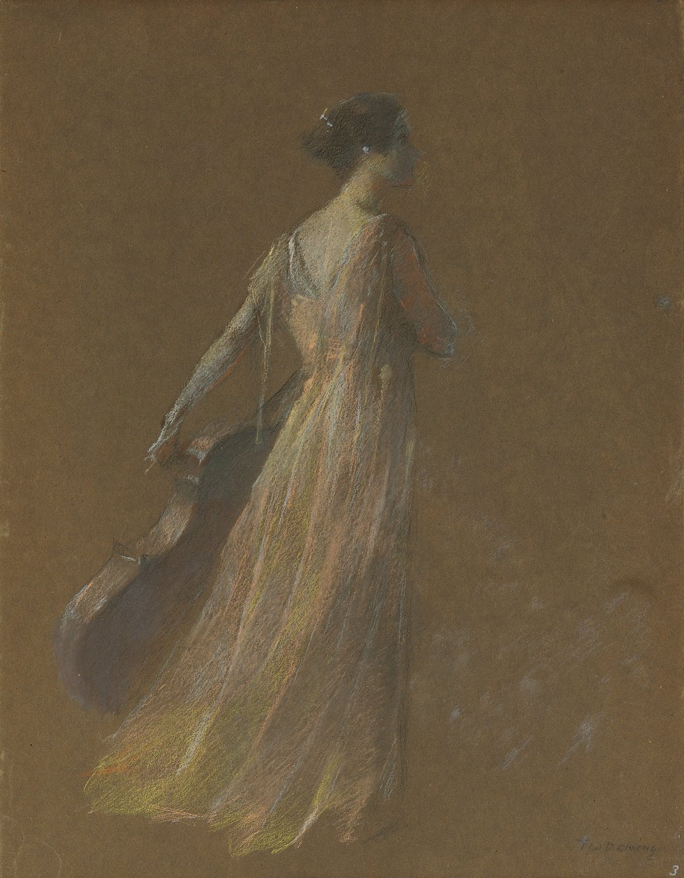 Lady Standing Holding a Cello (pastel på papir) af Thomas Wilmer Dewing