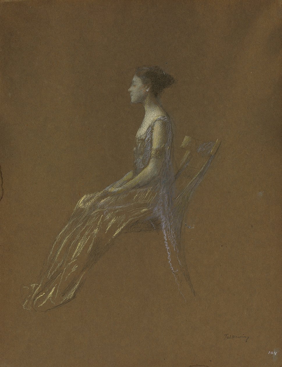 Siddende dame i gul kjole (pastel på papir) af Thomas Wilmer Dewing