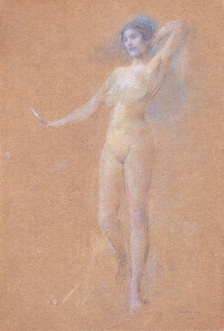 Stående nøgenfigur af en pige af Thomas Wilmer Dewing