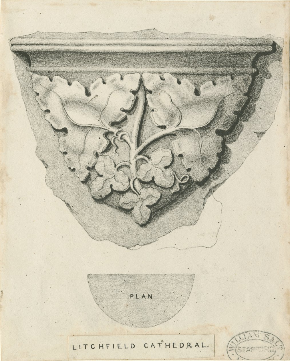 Interiør af Lichfield Cathedral - Udskåret løv: litografi og [? 1800-tallet] (tryk) af Thomas Witlam Atkinson