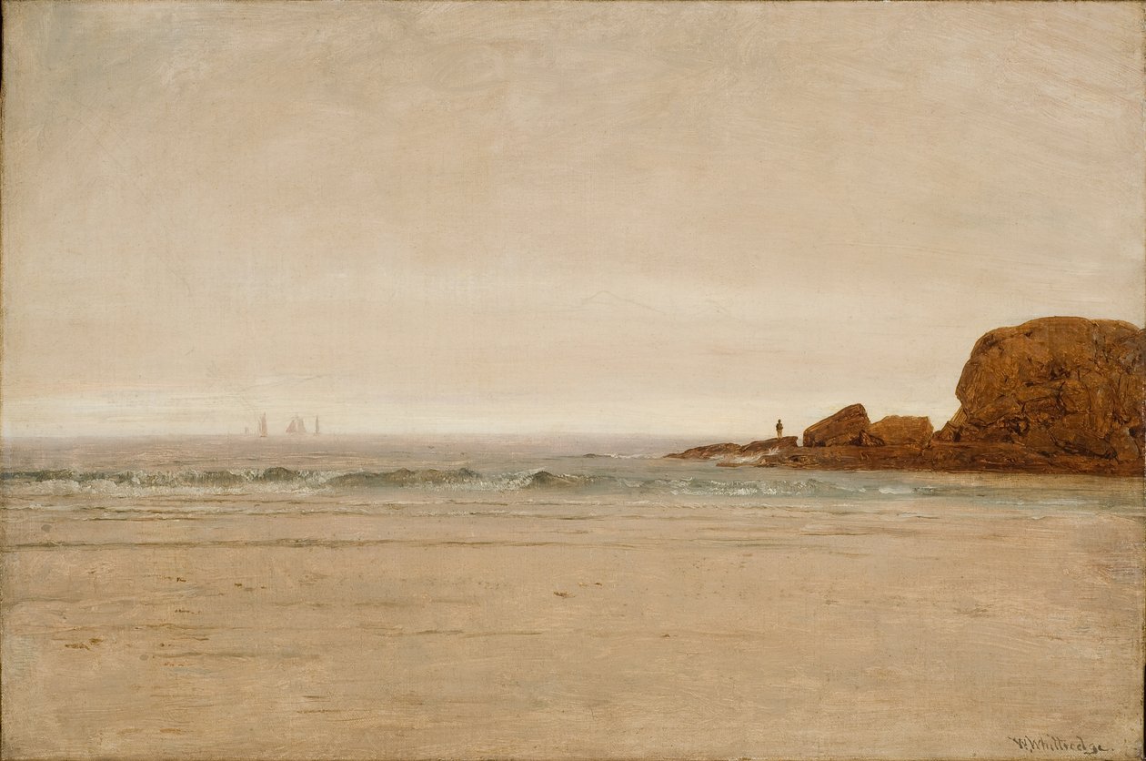 Strand og klipper 1870 (Olie på lærred) af Thomas Worthington Whittredge