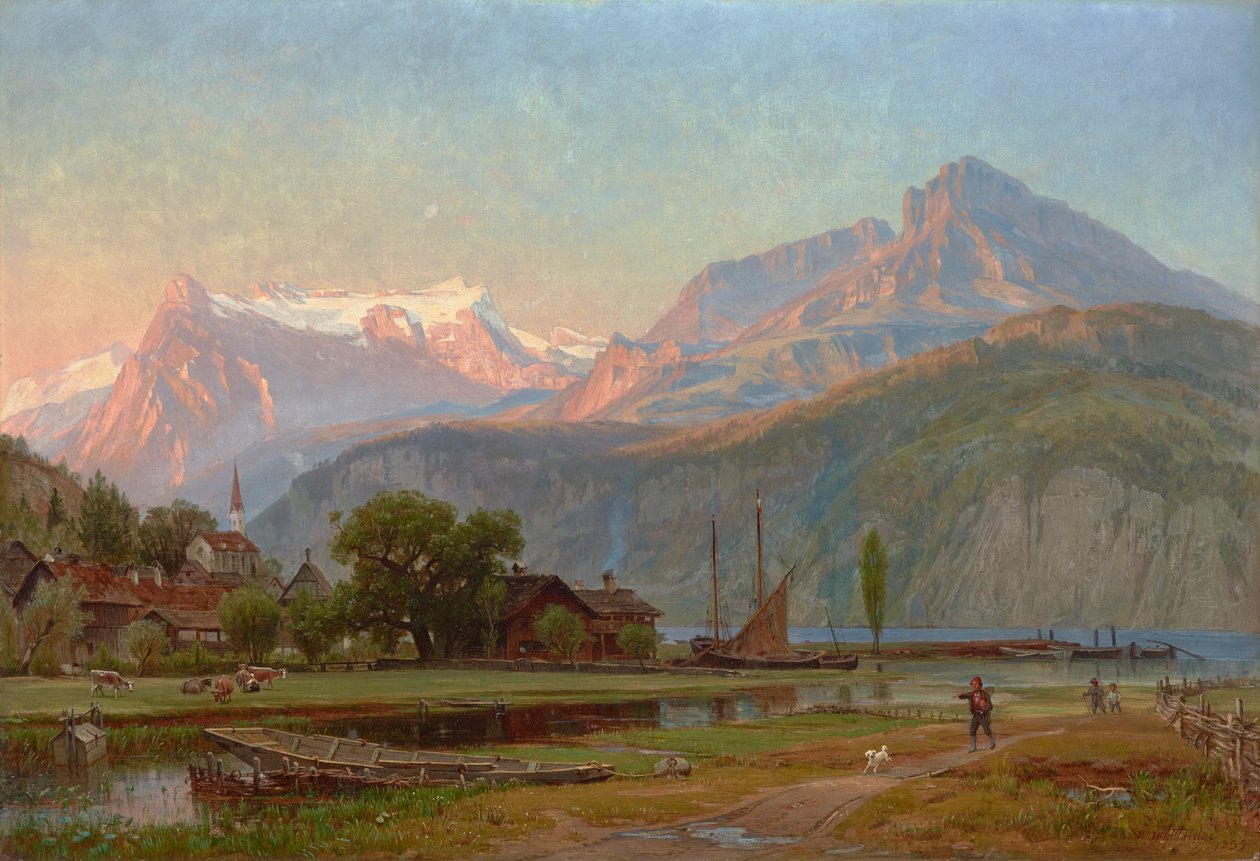 Uri-bugten, Lucerne-søen 1859 (olie på lærred) af Thomas Worthington Whittredge