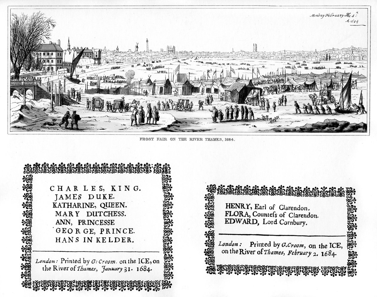 Frostmesse ved Themsen og eksemplarer af trykning, februar 1684, 1840 af Thomas Wyck