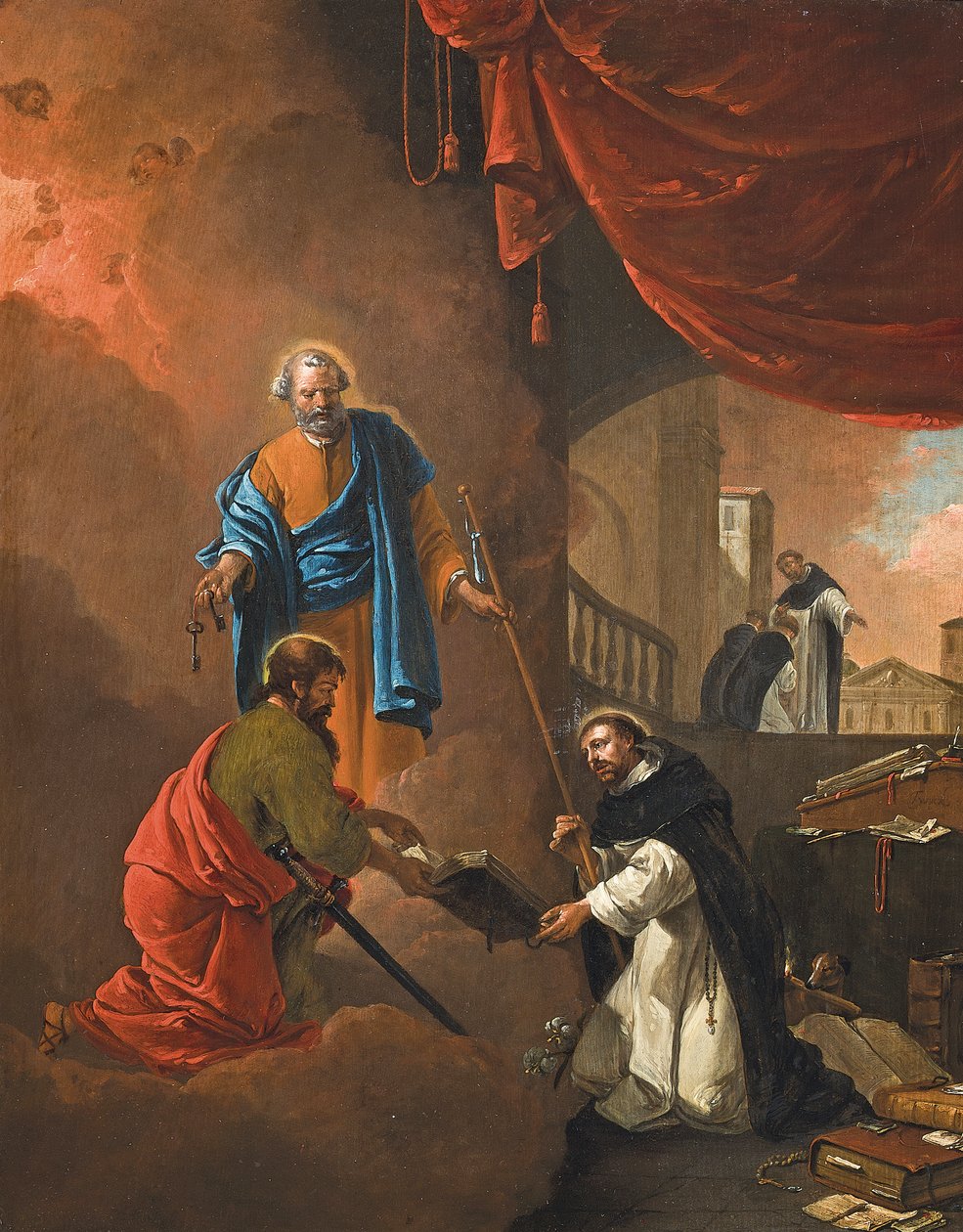 The Vision of Saint Dominic, hvor Saint Dominic velsigner to missionærbrødre udenfor af Thomas Wyck
