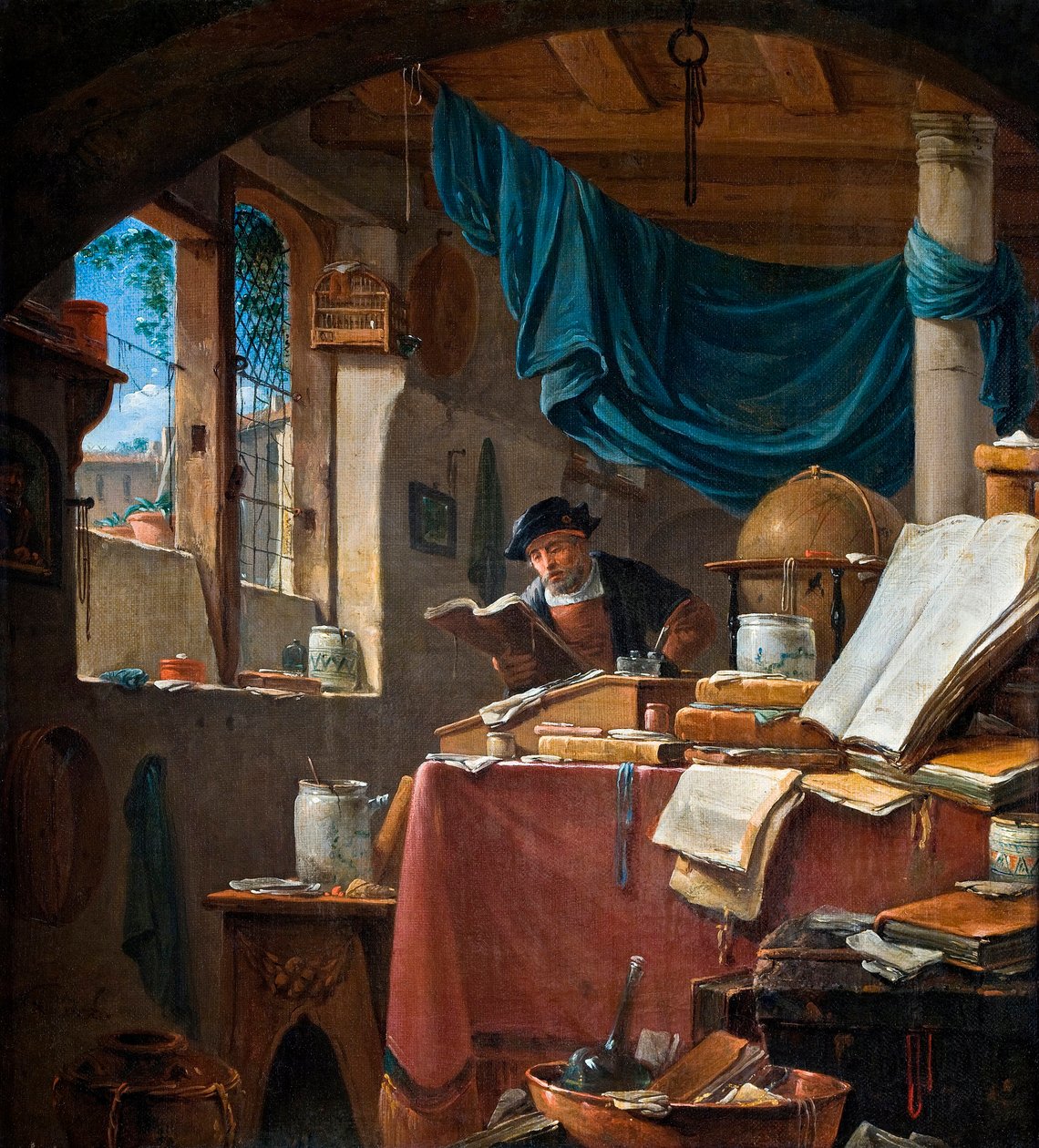 ""Un savant dans son bureau"" (En lærd i hans studie) Maleri af Thomas Wyck (Wyjck ou Wijck) (ver 1616-1677) - Olie på lærred - 33,5x31 - Hallwylska Museet, Stockholm af Thomas Wyck