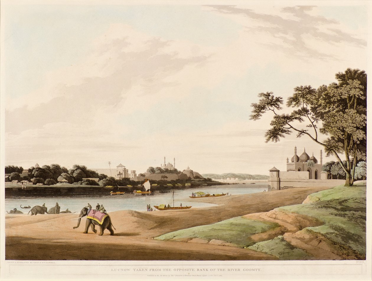 Lucknow taget fra den modsatte bred af floden Goomty af Thomas und William Daniell
