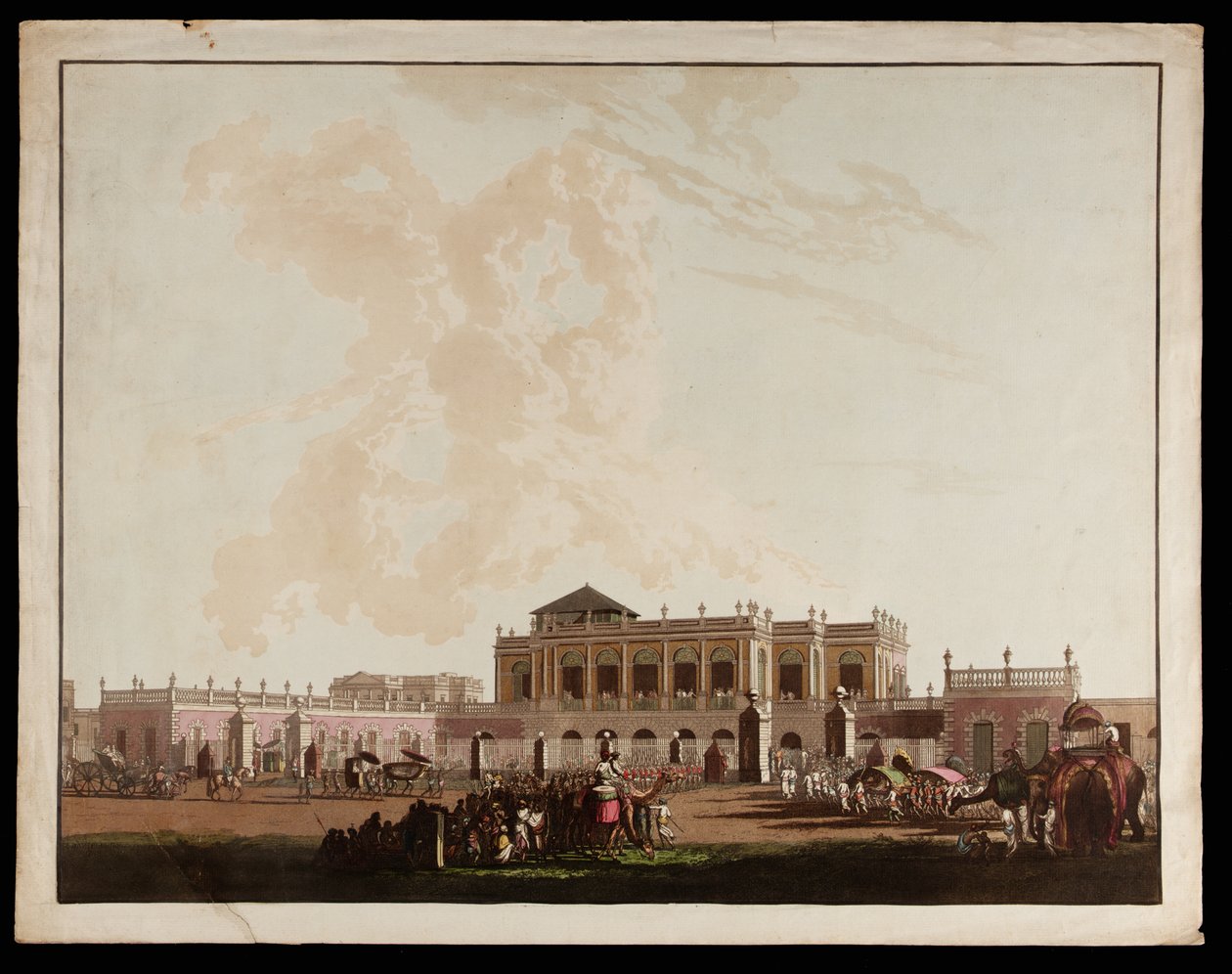 Gammelt regeringshus fra udsigten over Calcutta af Thomas und William Daniell