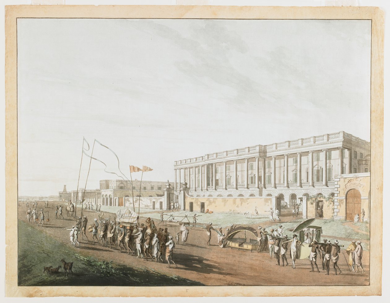 The New Court House og Chandpam Ghaut fra udsigten over Calcutta af Thomas und William Daniell