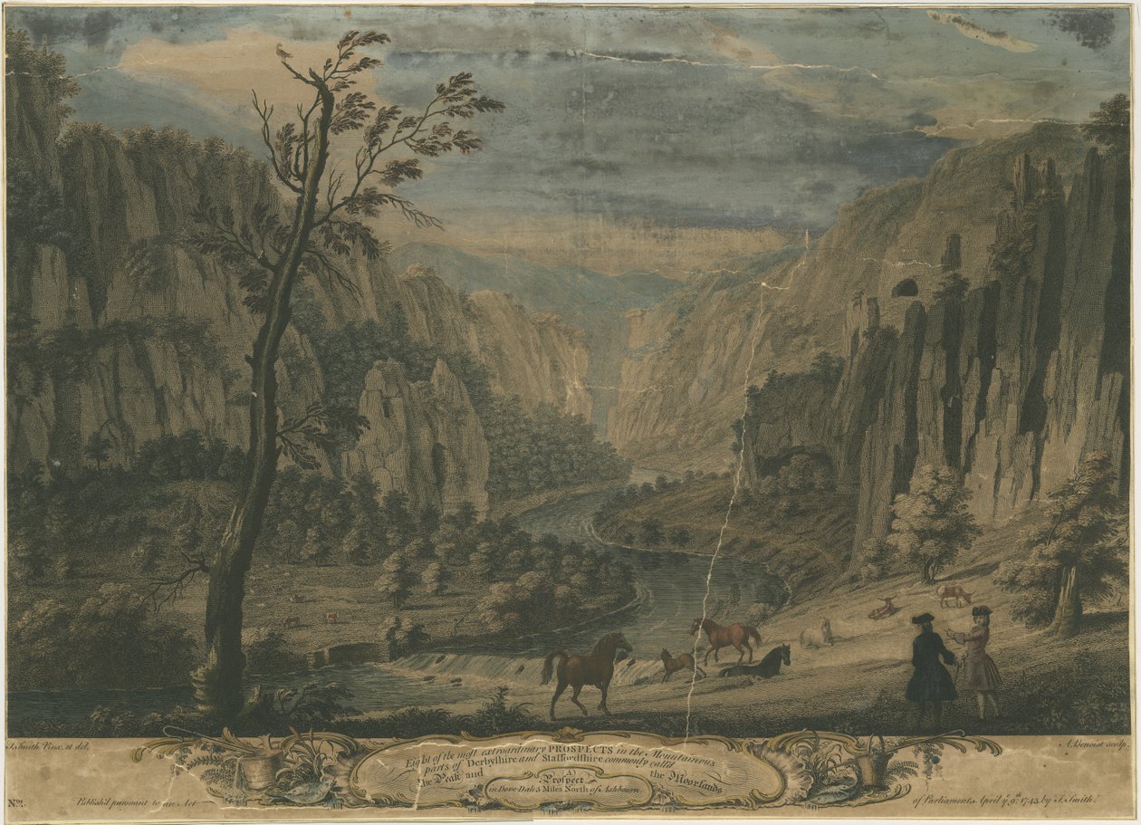 Dovedale - Otte udsigter: gravering, nd [?1743] af Thomas of Derby Smith