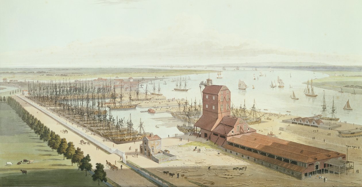 Masthuset og Brunswick Dock ved Blackwell, 1803 (akvatint) af Thomas und William Daniell