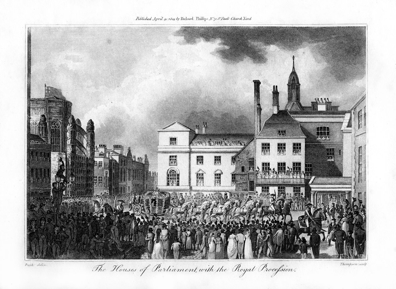 House of Parliament, med Royal Procession, London, 1804. af Thompson