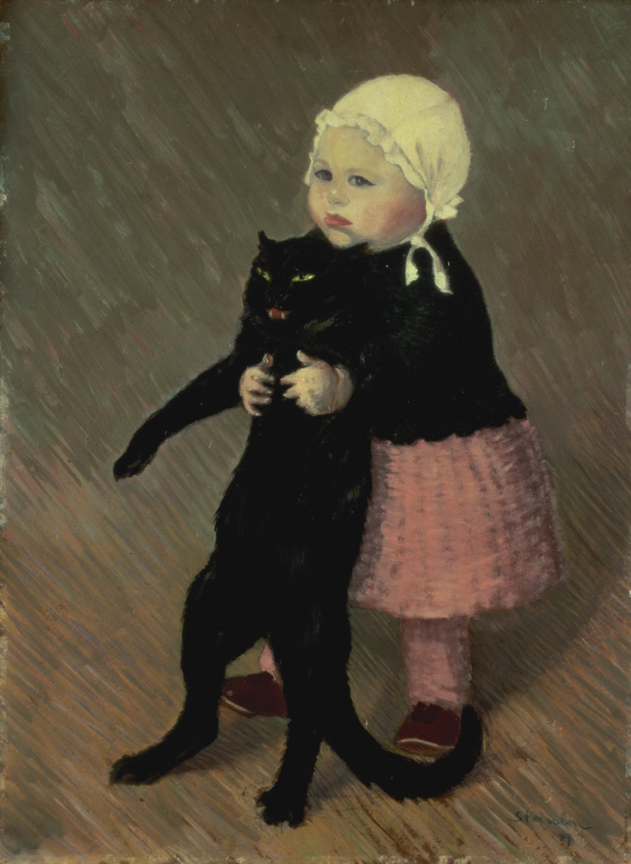 En lille pige med en kat, 1889 af Théophile Alexandre Steinlen