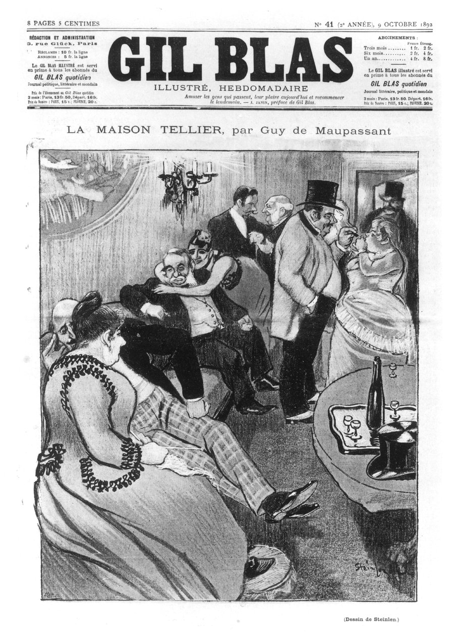 Illustration til "La Maison Tellier" af Guy de Maupassant (1850-93), forsiden af "Gil Blas", 9. oktober 1892 (se 170903 for detaljer) af Théophile Alexandre Steinlen