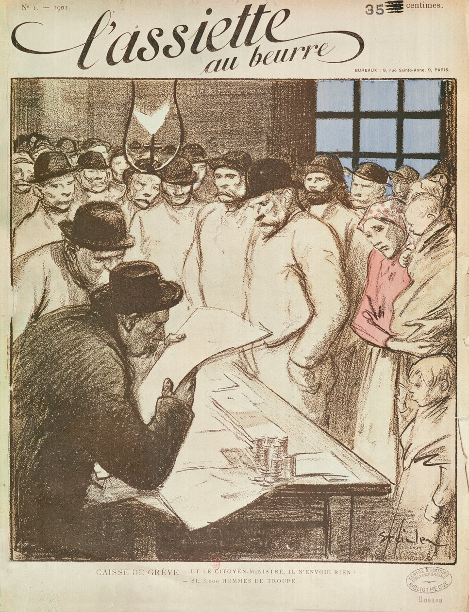 Smørtallerkenen, udgavenr. 1 (4. april), Caisse de Gr ève, 1901 (litografi) af Théophile Alexandre Steinlen