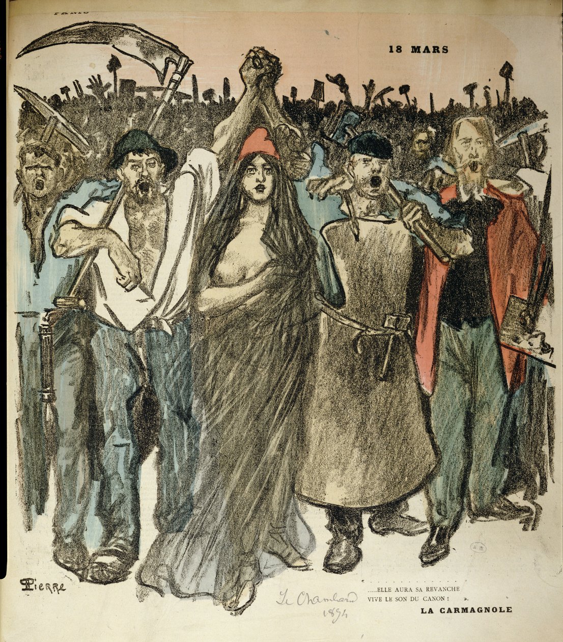 "La Carmagnole", patriotisk sang om den franske revolution, fra "Le Chambard Socialiste", 1894 af Théophile Alexandre Steinlen