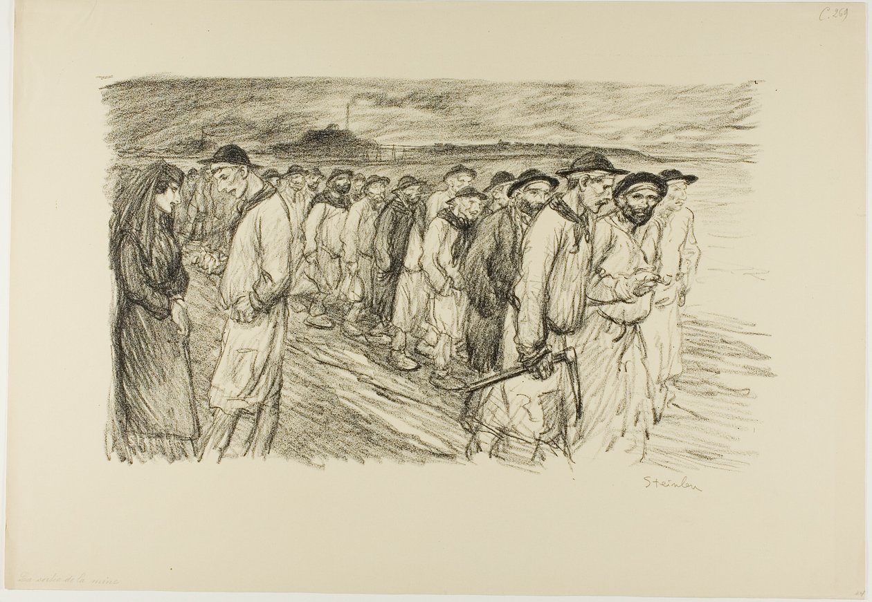 På vej ud af minen af Théophile Alexandre Pierre Steinlen