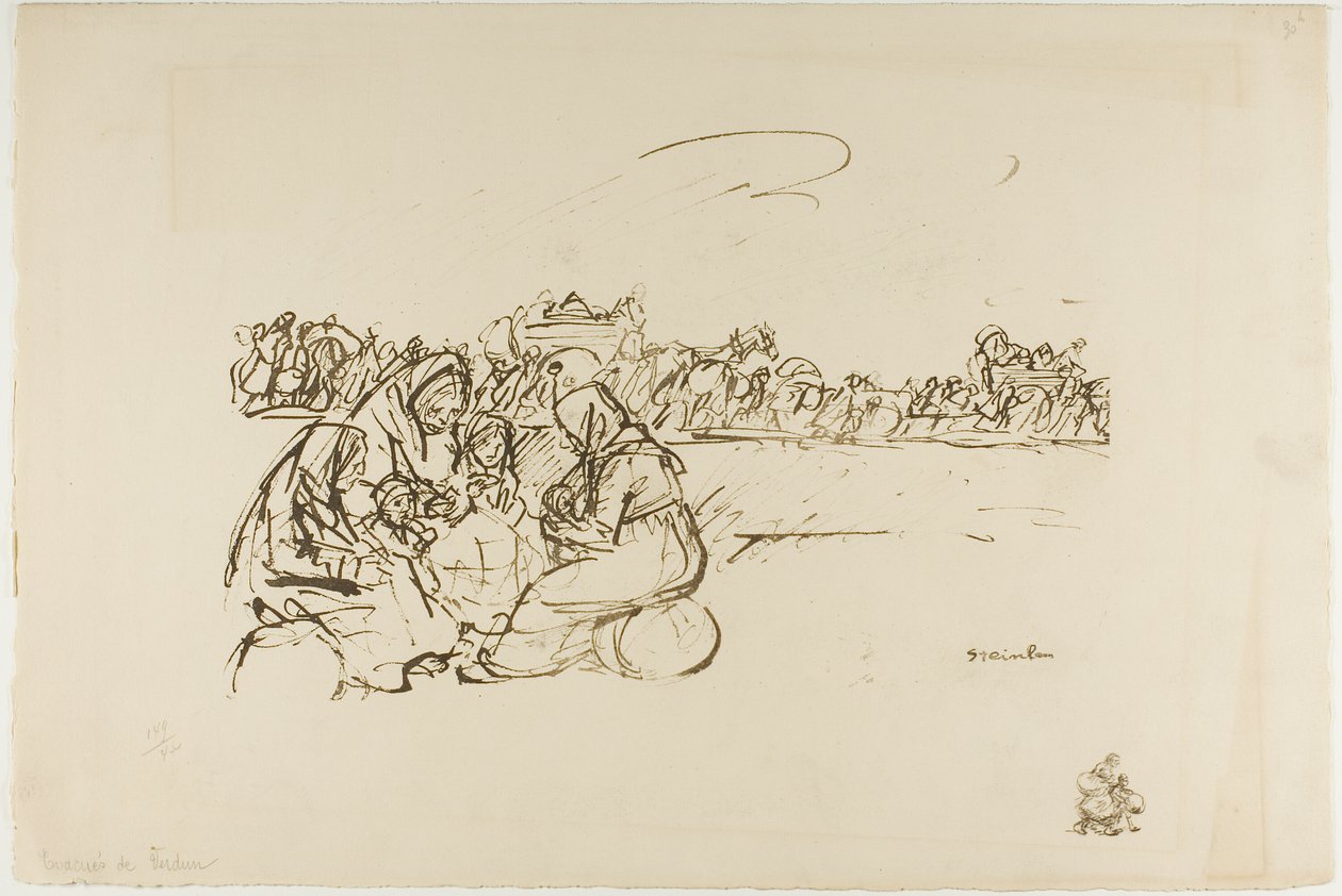 Evakuerede fra Verdun, planche tredive fra Actualités af Théophile Alexandre Pierre Steinlen